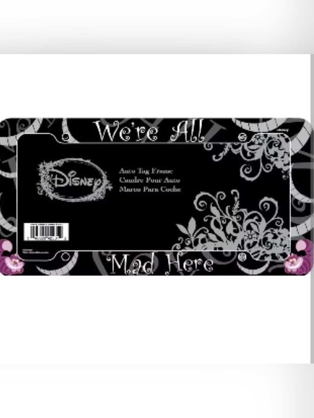 Disney 'We're All Mad Here' Cheshire Cat Black License Plate Frame Cover
